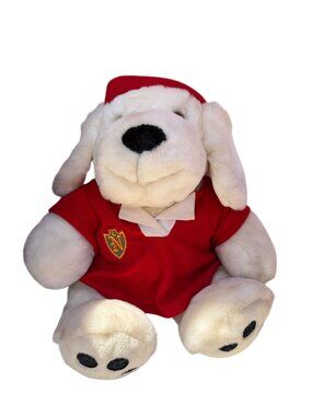 Vintage 1992 Commonwealth Plush White Dog In Red Shirt & Striped Hat 13 Inches T